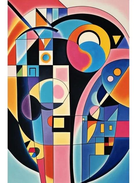 Abstract painting, geometric shapes, cool colors, rich details fill the entire canvas with Kandinsky Art Style color blocks to form rich colors