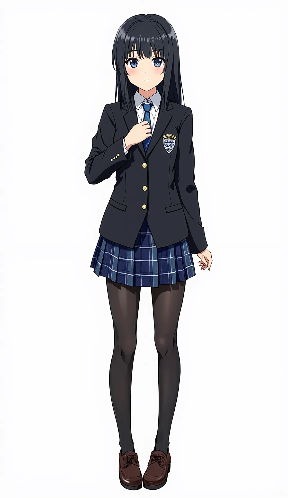  The formal school uniform consists of a black blazer with front buttons and a school shield on the chest,  that gives it a distinctive touch .  Under the blazer is worn a white long-sleeved shirt ,  accompanied by a blue tie with white stripes ,  that add...