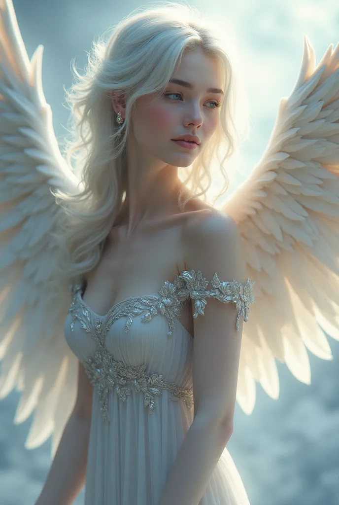 Angel Wings, Silver long hair, pretty girl, princess