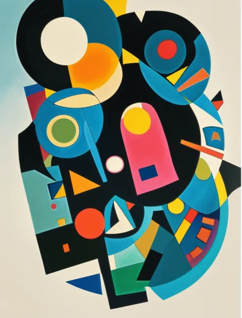  abstract painting，Geometric shapes， cool tones， Rich Details ，Fill the entire canvas，Kandinsky Art Style References，Color block composition，rich color