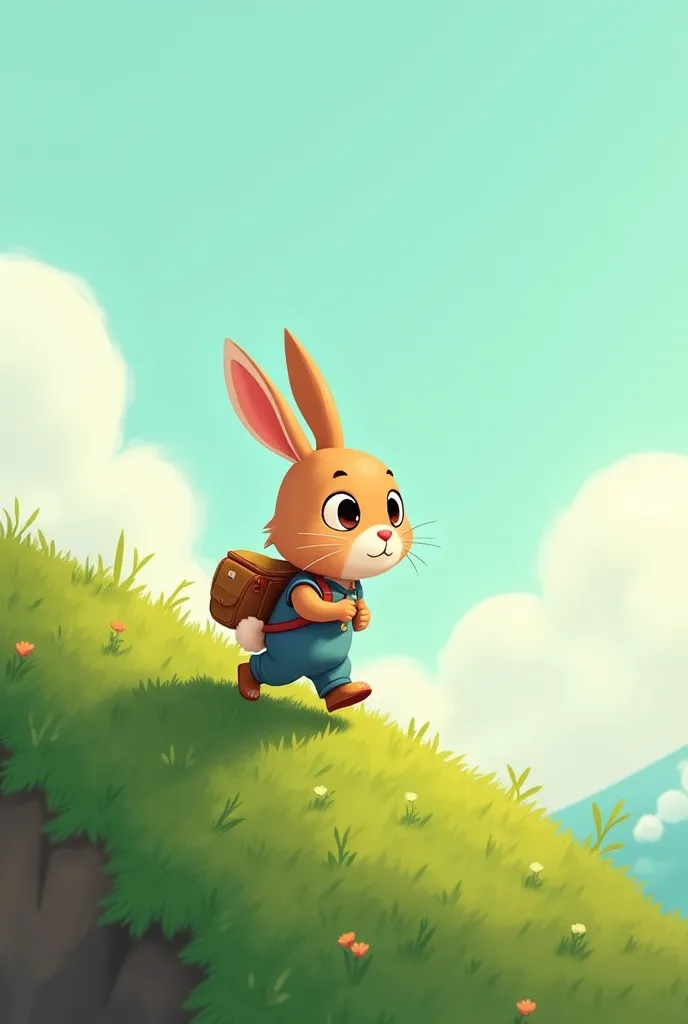 Page 5:**
*Illustration:* Benny the brave little bunny climbing the hill with his bag looking determined, with a few clouds in the sky.