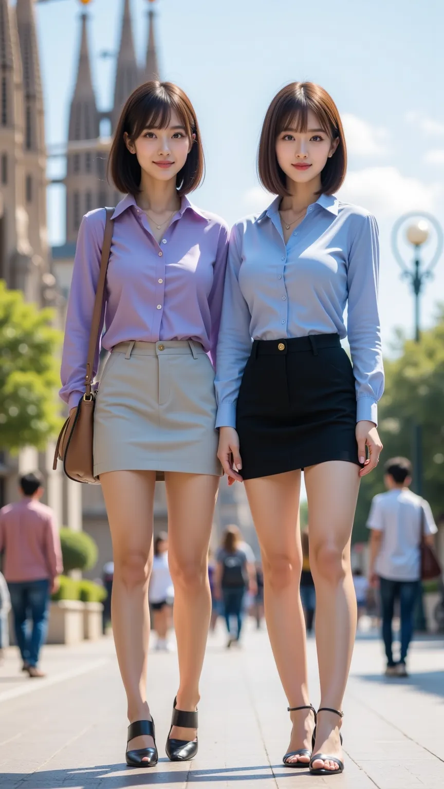 8K,  RAW photos ,  super A high resolution,  top quality , masterpiece:1.2), (realistic illustration ), (highly detailed CG Unity 8K wallpaper), ((full body image :1.5)), ((full body:1.5)), ((2 women:1.5)), ((The two women are office ladies)), ((The two wo...