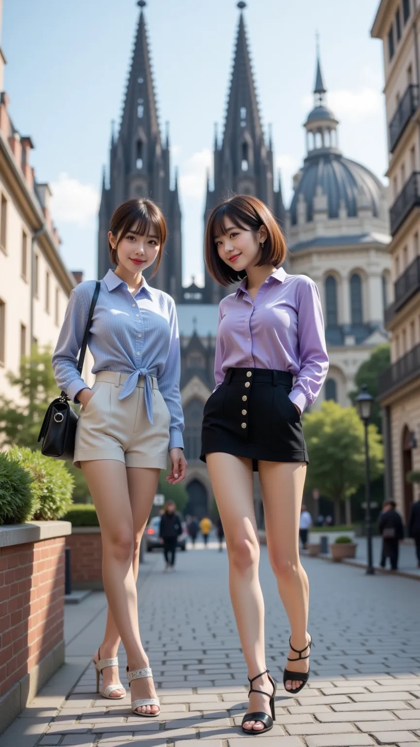 8K,  RAW photos ,  super A high resolution,  top quality , masterpiece:1.2), (realistic illustration ), (highly detailed CG Unity 8K wallpaper), ((full body image :1.5)), ((full body:1.5)), ((2 women:1.5)), ((The two women are office ladies)), ((The two wo...