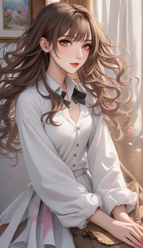   high quality、    portable    、    masterpiece、   details、 Moving pose 、Very beautiful high school student、   masterpiece、  high quality、  nothing , 最  high quality, , I'm moving、 curly hair、long hair，Suspicious Suspect，とてもlong hair, Characters, hair that...