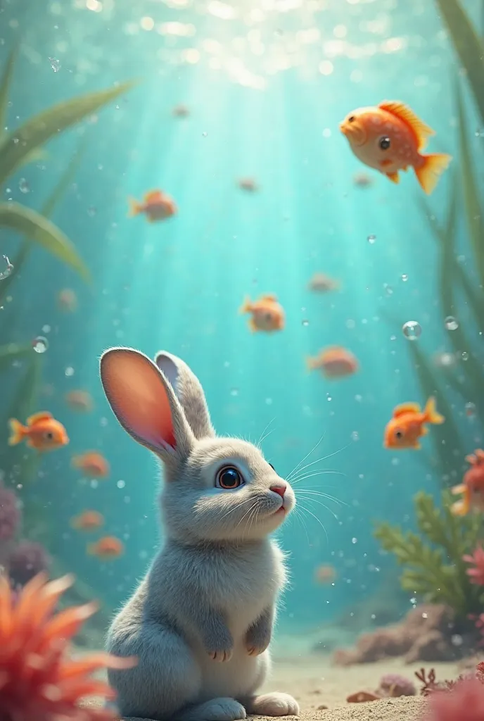 Create a video a rabit playing with fish 