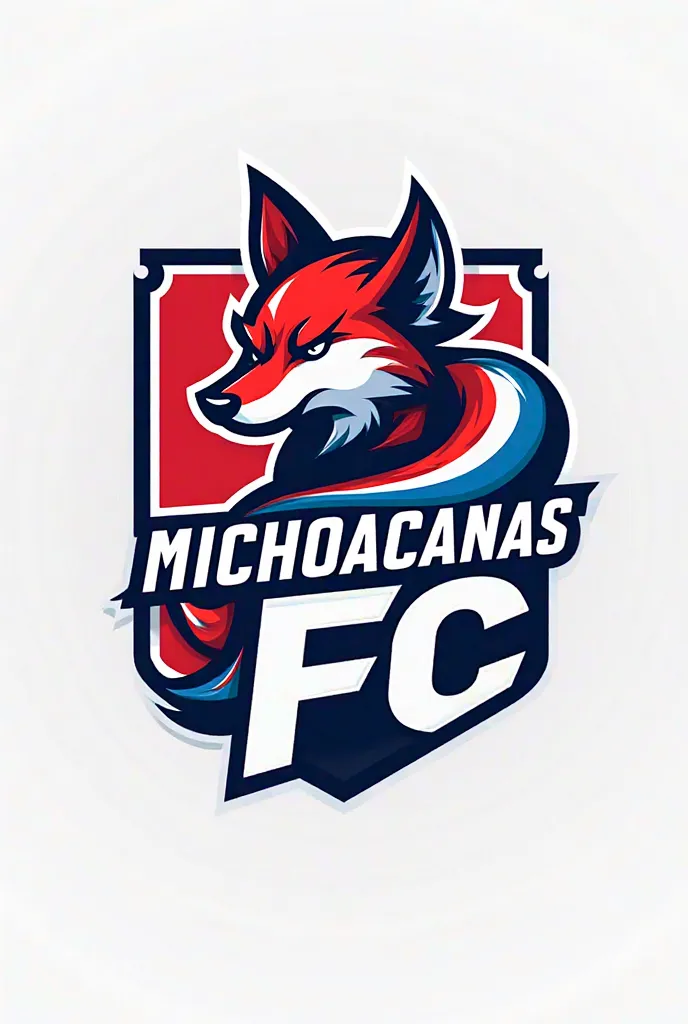 Women's soccer team logo with name “Michoacanas Fc” colors red, blue, white, Animal Zorro