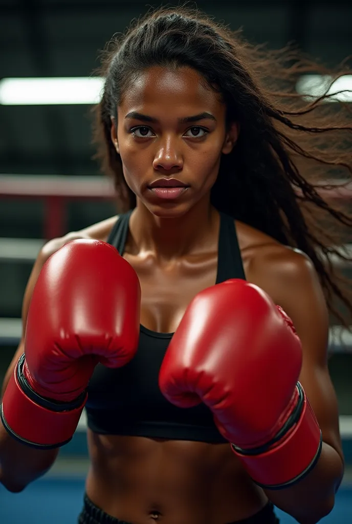 Black girl boxing long hair big mouth real photo 