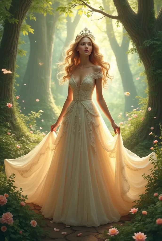 Pretty girl wearing princess dress,In the magical forest.