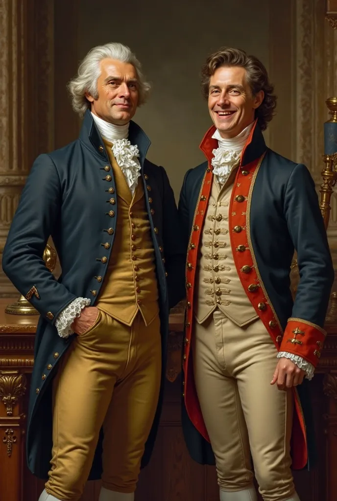 Thomas Jefferson and James Lafayette smiling for ohoto