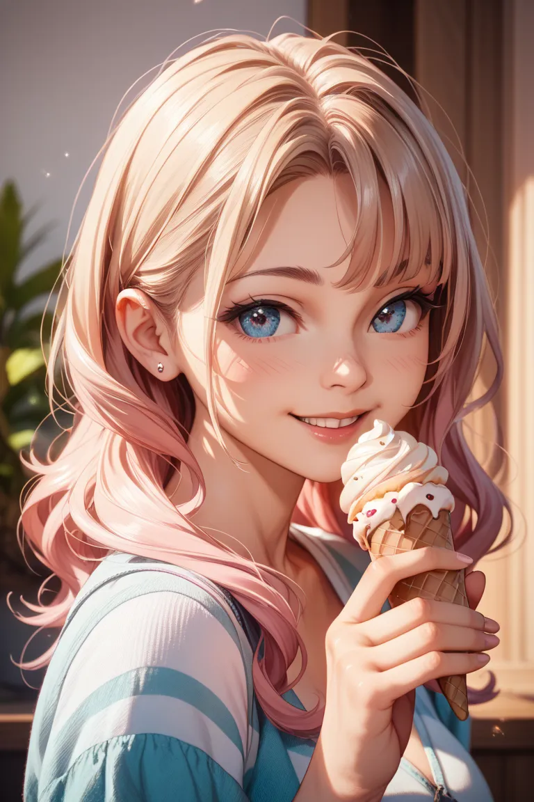 Soft Ice Cream Characters、happy expression、Sweet smile、Cute Gestures、Sticky Textures、Creamy Hues、 pastel tone 、 kind atmosphere、 Cute Designs 、4K Details 、photorealistic texture、Painted by experts、Beautiful color scheme 、Impressive Light and Shadow 