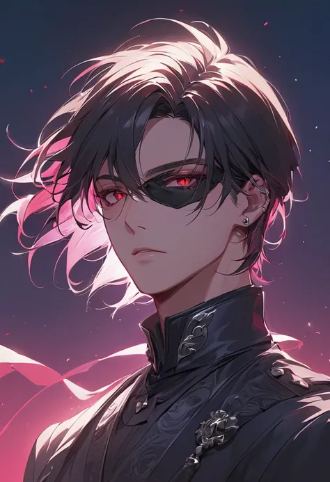 A highly detailed, ultra-HD anime-style illustration of a male bounty hunter character. His hair is depicted with silky highlights and vivid texture, each strand flowing intricately and realistically. black hair is a deep silver with subtle dark undertones...