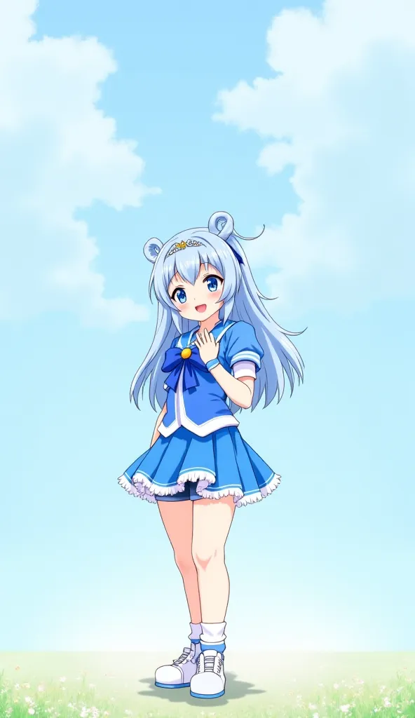 masterpiece,best quality,High Resolution,super detailed,treasure,blue theme, Cure Beauty,tiara,Head Wings,light blue hair tied at the top,long hair,side lock,Hair Tube,choker,(Magical Girl:1.3), bow tie, Blog, shirt,blue  shirt,short sleeve,  wrist cuffs ,...