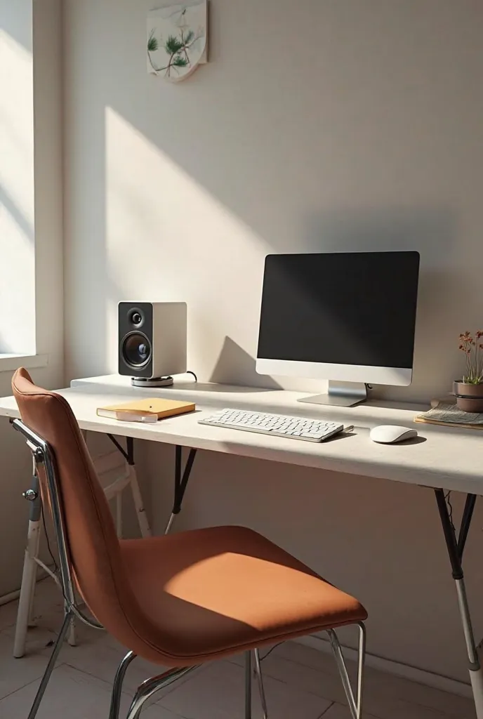 One room and a small speaker on the desk,desk clock,Monitor