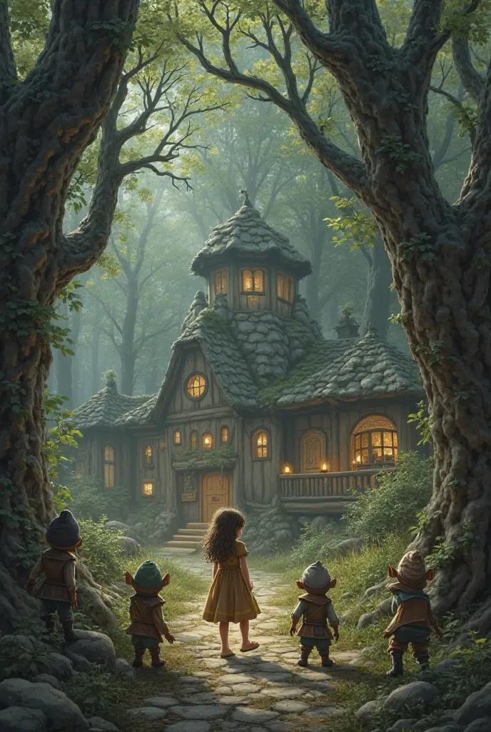 Girl lost in the woods meets little dwarves who take her to live with them 