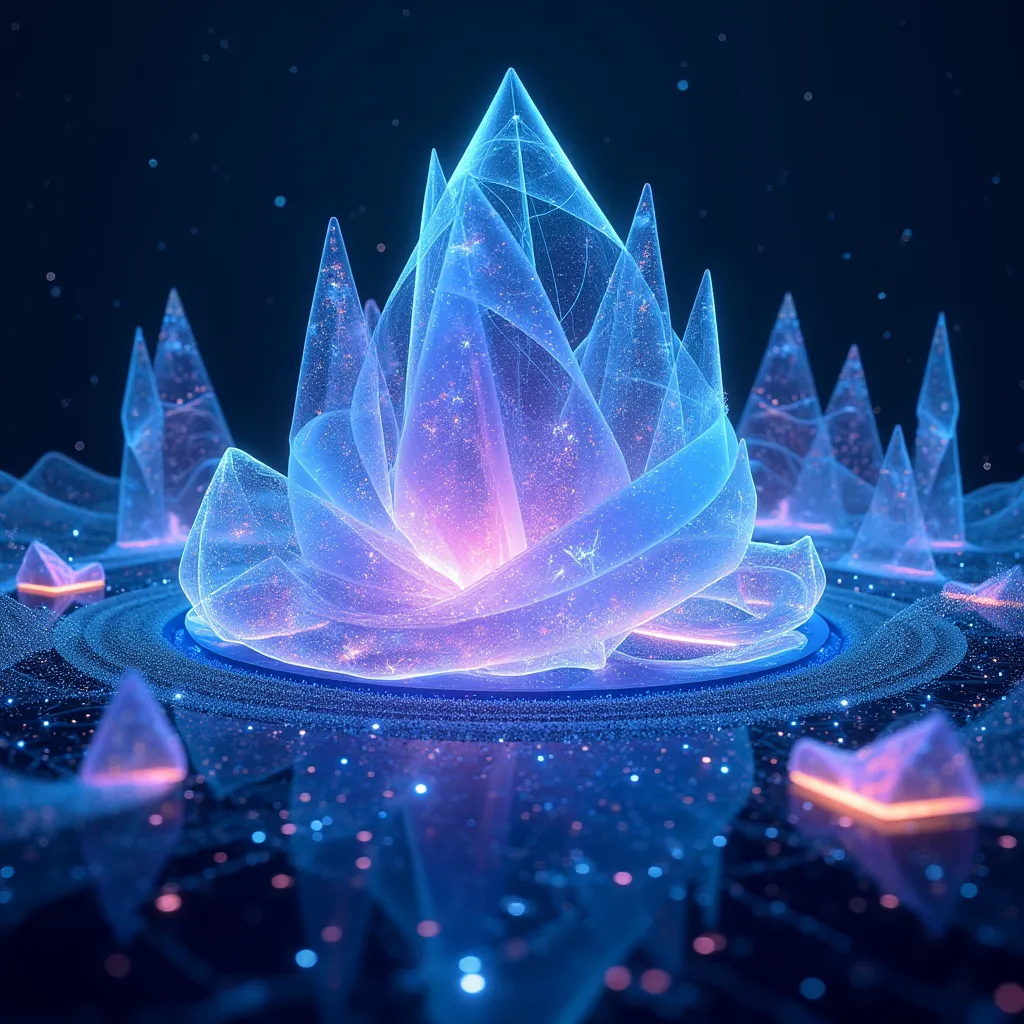 Create a background blending 3D design, AI, and creativity, featuring holographic elements and dynamic visuals that inspire innovation and connection.