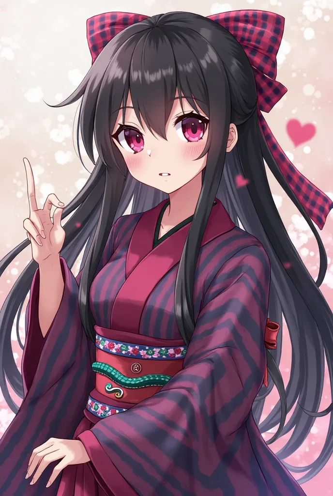 anime, girl, long hairs, black and red stripes, purple pink kimono, nezuko clothing type, 6 eyes like kokushibo (demon slayer), 2 eyes normal, 2 eyes baove, 2 eyes below, pink eyes with snake like iris, a nezuko or kokushibo pose