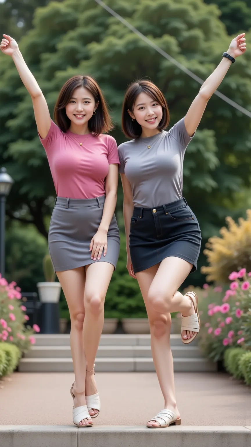 8K, RAW photos , super A high resolution, top quality , masterpiece:1.2),  (realistic illustration ), (highly detailed CG Unity 8K wallpaper), ((full body image :1.5)), ((full body:1.5)), ((2 women:1.5)), ((The two women are standing with one arm and one l...