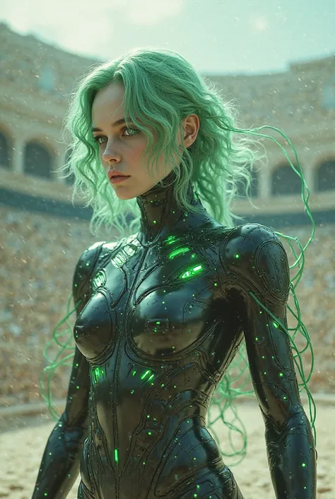 In Calcium, the Roman Theater and the Janhour are seen there by the fictional football player with wavy green hair, pale skin, long sharp eyes and a costume integrated with electrical wires 