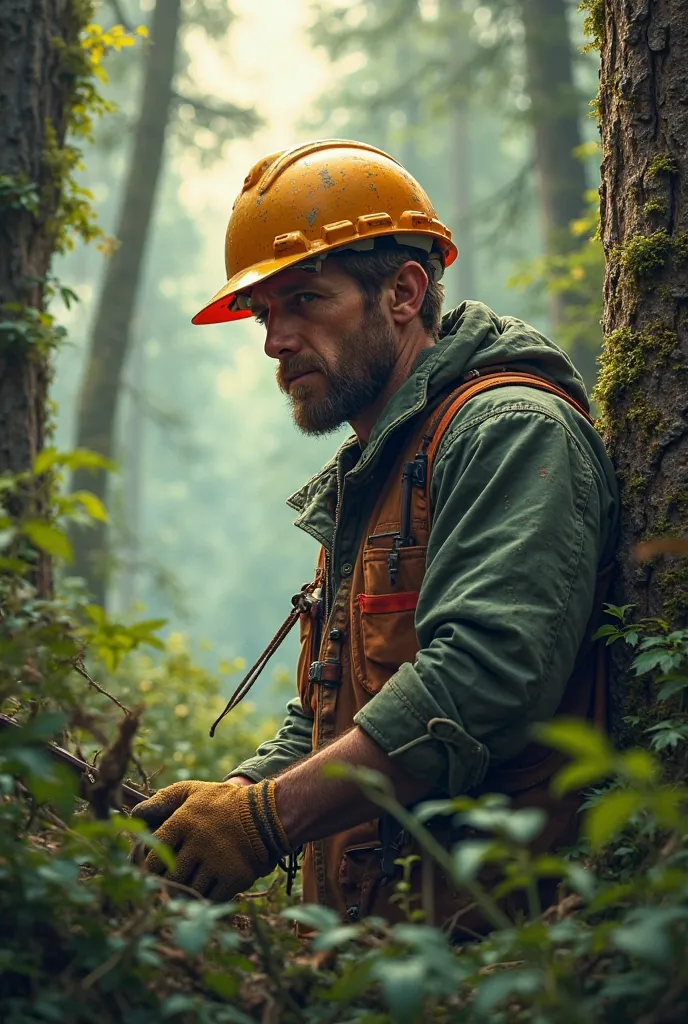 Exactly the same photo but with a forestry helmet from the brand Protos