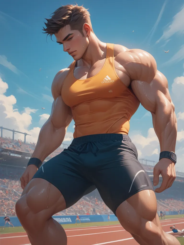 score_9,score_8_up,score_7_up,score_6_up, Sports anime scene of an intense moment during a match, with sweat flying and muscles tensed, capturing the energy and determination of the athletes, digital composition, trending on ArtStation.