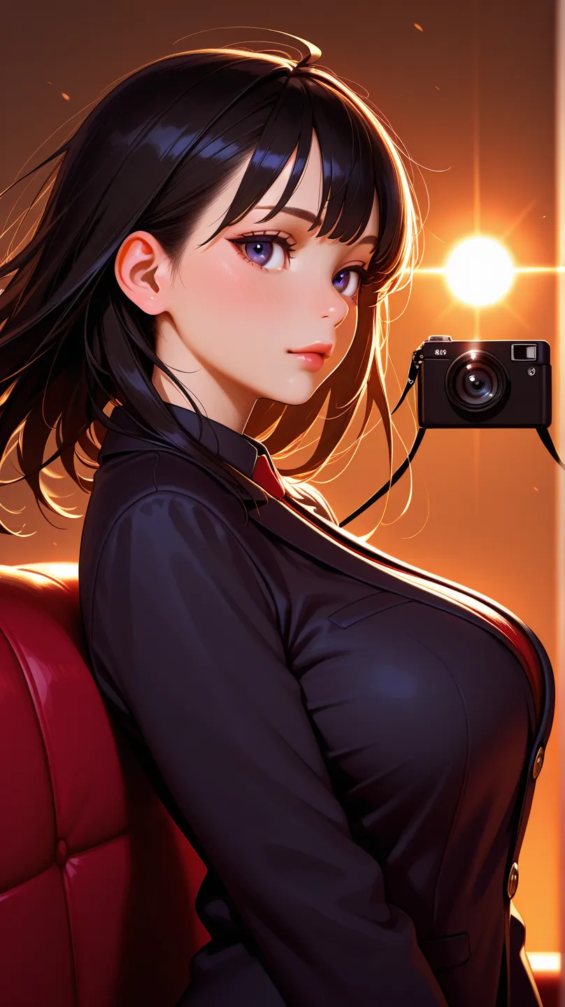 bloom, lens flare, (8k, born,  professional, best quality, masterpiece: 1.2), (realistic, photorealistic: 1.37), super detailed, (Wide-angle 25mm portrait), (Most detailed skin: 1.2), very detailed faces, Cinematic Lighting, 1 girl, Straight black hair, (I...