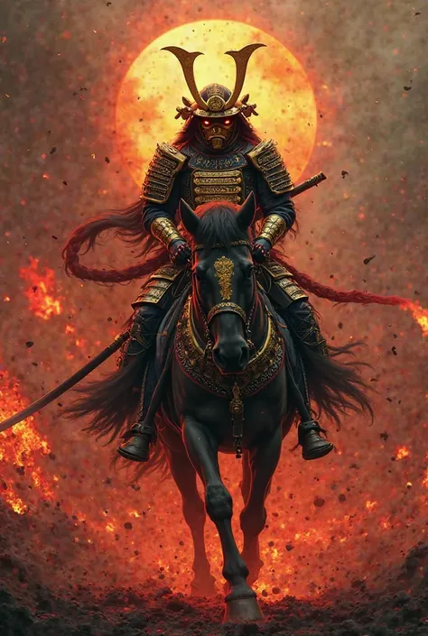 Samurai. fire. is still blood. Steed. قناع ذهب. gold mask with the name Hassan Jawad