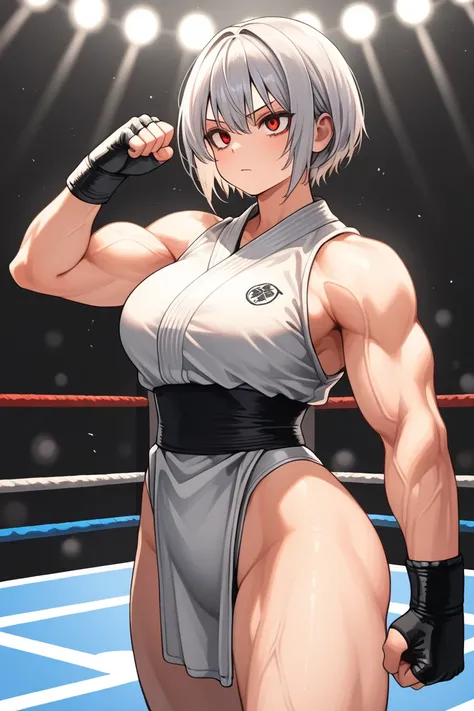 Japanese, female professional wrestler, karate, height 168cm, weight 62kg, bust 89cm, waist 60cm, hips 90cm, D cup breasts, supple body type, powerful body type, firm chest, strong core, abdominal muscles, strong lower body, developed glutes, silent, cool,...