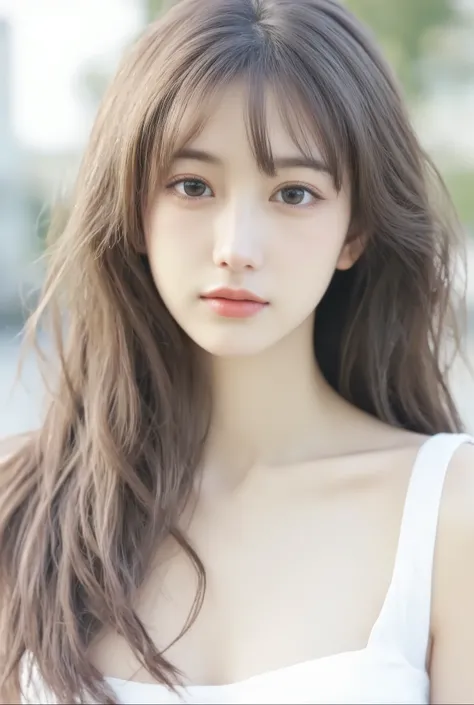 ( masterpiece, highest quality :1.2), 1 female, Around town,white camisole,cute face ,Baby Face,Japanese woman,long hair, her hair is wavy,high school girl,Cinematic Lighting , focusing on her face ,background blur, Amazing Vibes