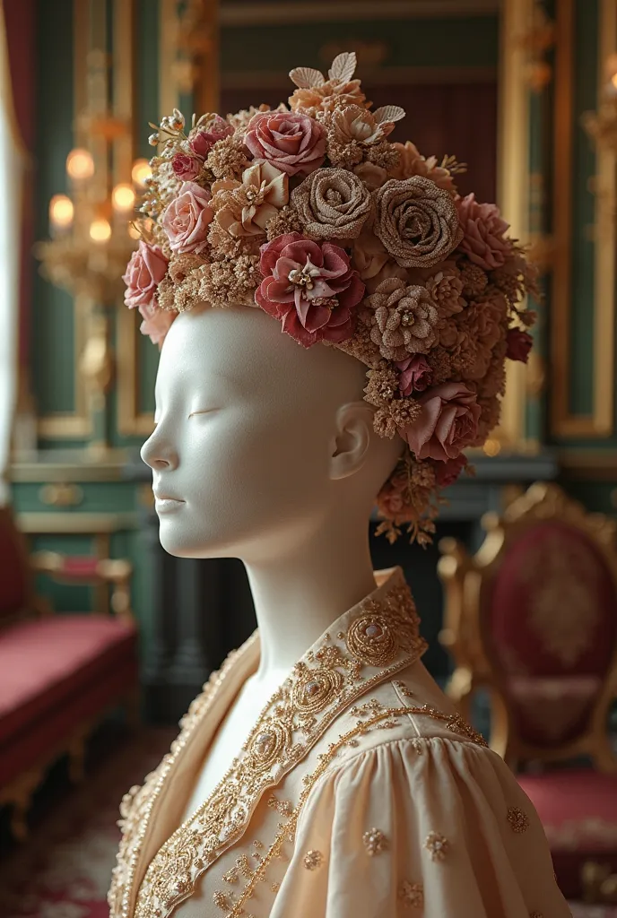 disposable head hat 
with very elegant Old Russian beige and burgundy ornaments in the salon