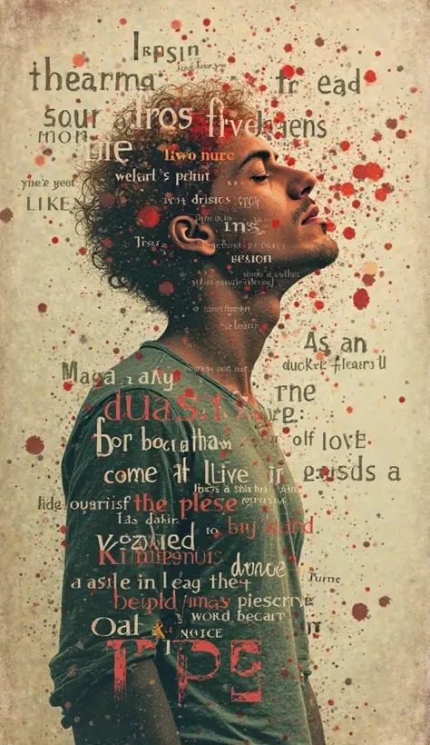 only the text Kiss from a Rose which focuses on the typography and has only text and no pictures, no flowers, representing a story of a man, using earth colors