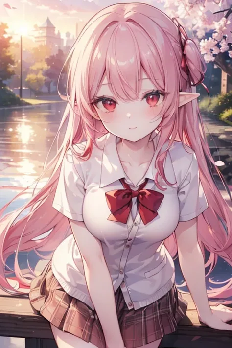 ((masterpiece, best quality, high resolution, UHD, pixel perfect, depth of field, 4k, RTX, HDR)), 1girl,elf,single, smile ,solo, 1, beautiful anime girl, beautiful art style, anime character, ((very long hair, pink hair,)), ( silver eyes:1.4, round eyes, b...