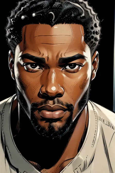 A handsome and well-built African American male whose facial features are a combo of Yahya Abdul-Mateen II + Rege-Jean Page + Nathan Mitchell + Christian Keyes. Symmetrical eyes. Symmetrical face. Comic-style realism animation mixed with digital painting. ...