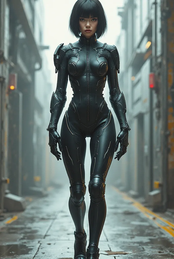 female character、Cybersuit、hairstyle is bob、Heel-like shoes、full body