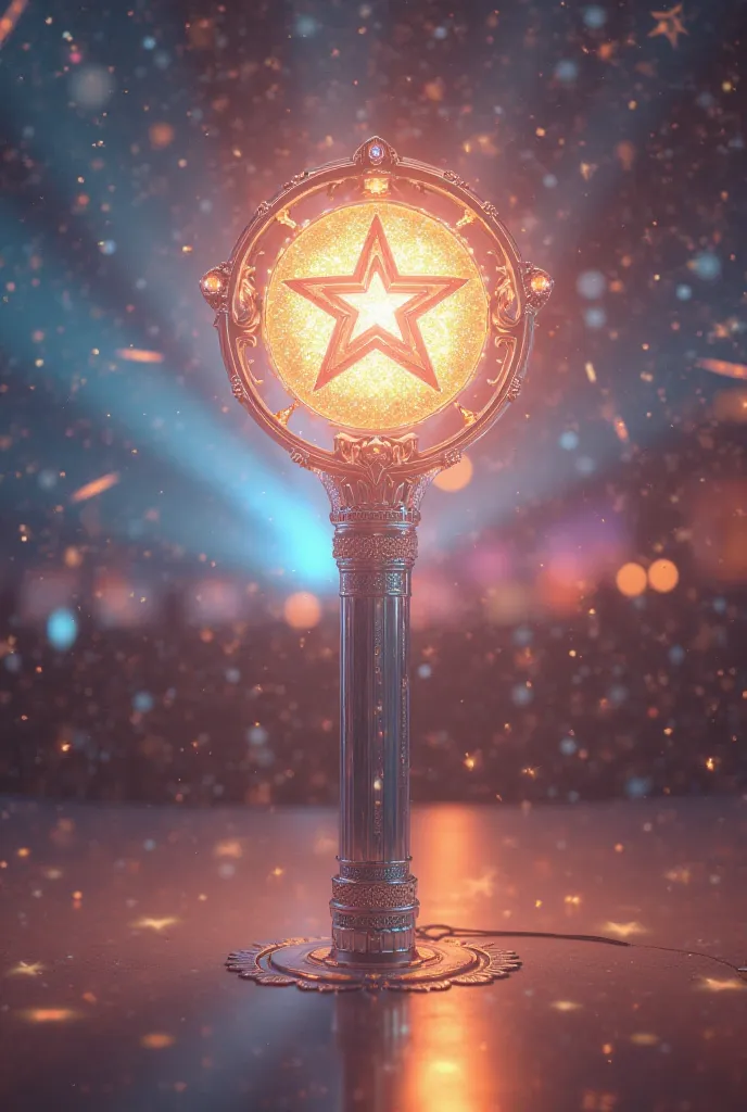 A color silver kpop lightstick design in shining sun with a octagram star inside the sun