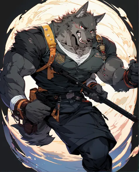 The redrawn character looks exactly the same as the character on the pre-processing map。furry, Black Wolf Orc ,a tall man, Strong 、 furry man,Tight vest、tactical shorts, white socks, black boots ,Exercise at the training ground，   detailed, highly    detai...