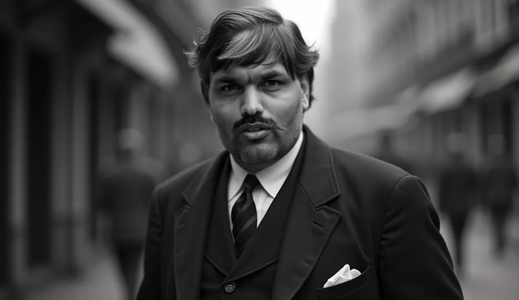 arafed man in a suit and tie, wearing black suit, 1900s 1 9 0 0 s 1905 1 9 0 5. indian man wide shot.