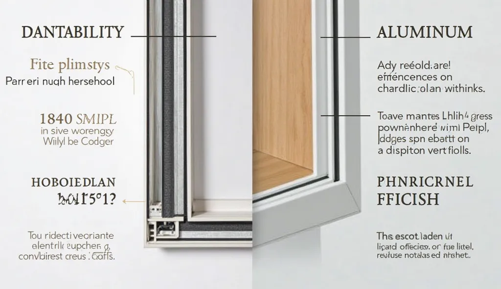 A side-by-side comparison of window frame materials, including premium Hawthorne vinyl, traditional wood, and aluminum. The image highlights durability, maintenance needs, and insulation efficiency, with close-up details of each material’s surface. The Haw...