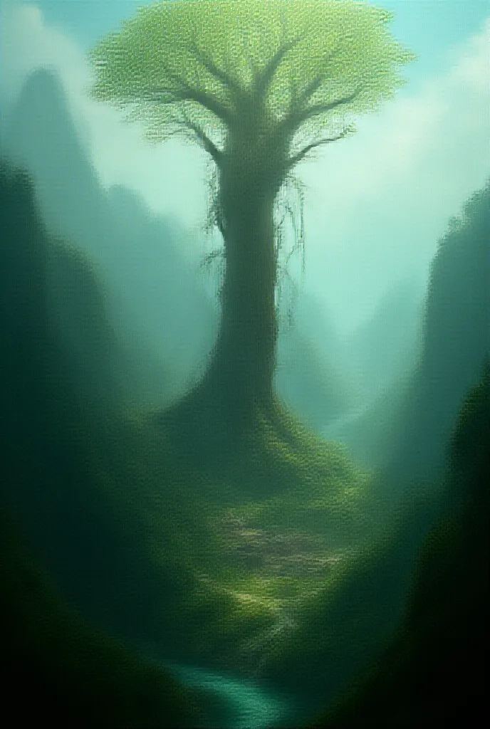 Avatar tree on the top of the mountain side of the river across the river village is there 