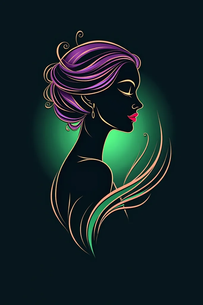 Beauty salon logo that wears green, black and purple the color of the Rodríguez class academy