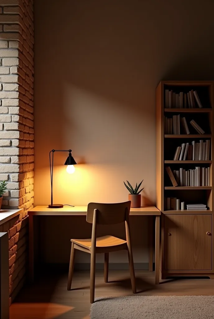 The room has only one desk, one lamp and one chair and bookshelf, warm lighting simple Nordic study room, Escape Room, warm lighting interior, bright atmosphere, 

office interior, warm lighting interior, Hard lighting !, dramatic lighting, Artistic Render...