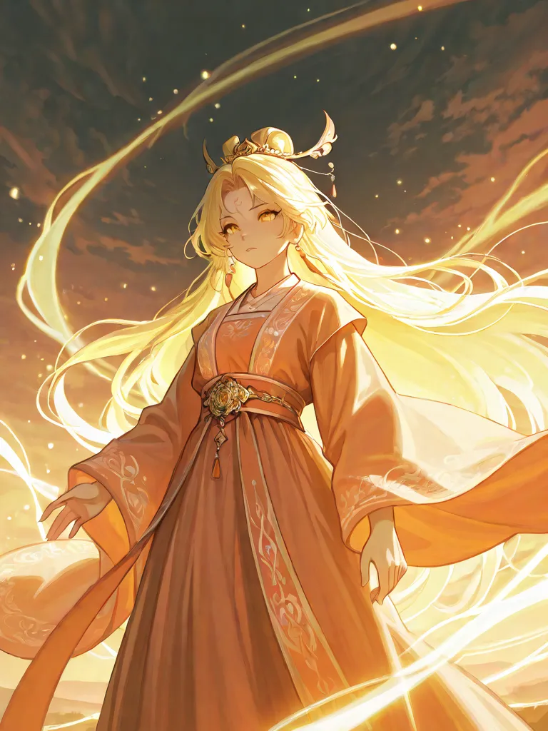 chines hanfu boy adult 20 long hair yellow hair white clouth half body Afterimage, high quality, 8K, professional digital art, intricate details, dramatic lighting, cinematic composition, warm color palette, fantasy landscape, magical atmosphere, mystic au...