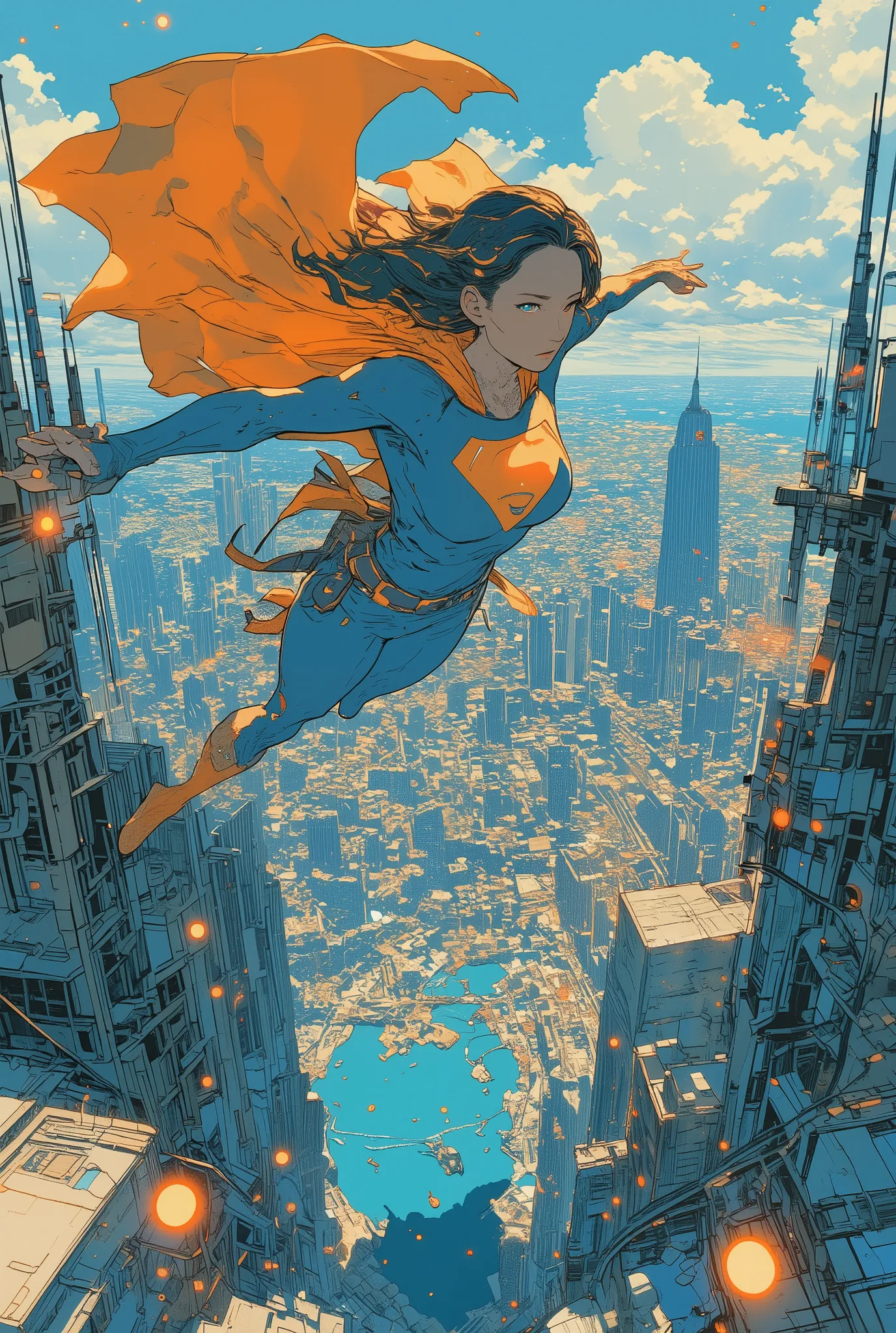 Supergirl flying above,with a large body of water, Bernard Meninsky pictures ,  Pexel Contest Winner , Happenings,  Flying over a city with dense seas ,  I'm flying   over city,  W0RM5 flying over the sky  , Aerial view,  I'm flying  , Cover photo, Massive...