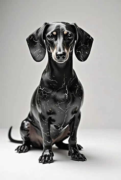 draw a marble dachshund in the style of Belfort Jordan and black and white in dollars 