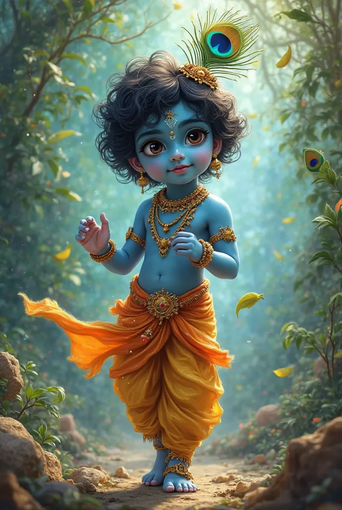 Cute lord krishna with peacock feather 