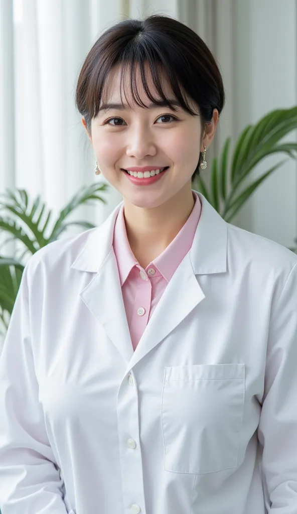  attractive mature woman with only a young face, ( detailed description of the hair), (  face ), ( body that reached its climax ), high image quality ,  masterpiece,  TOP QUALITY,  (Head to Knee Composition:1.6)、( gentle smile:1.3),Female doctor、Beautiful ...