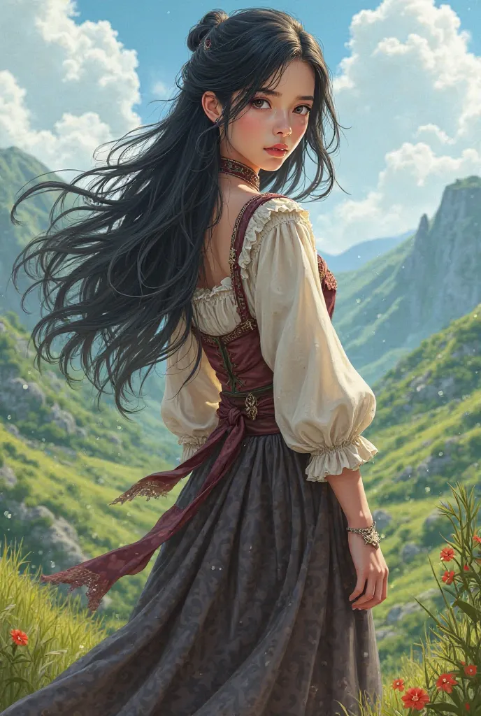 peasant dress female  anime  warcraft  black hair