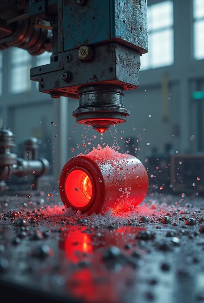 (Ultra realistic), logo toy with red light under a brand new hydraulic press.