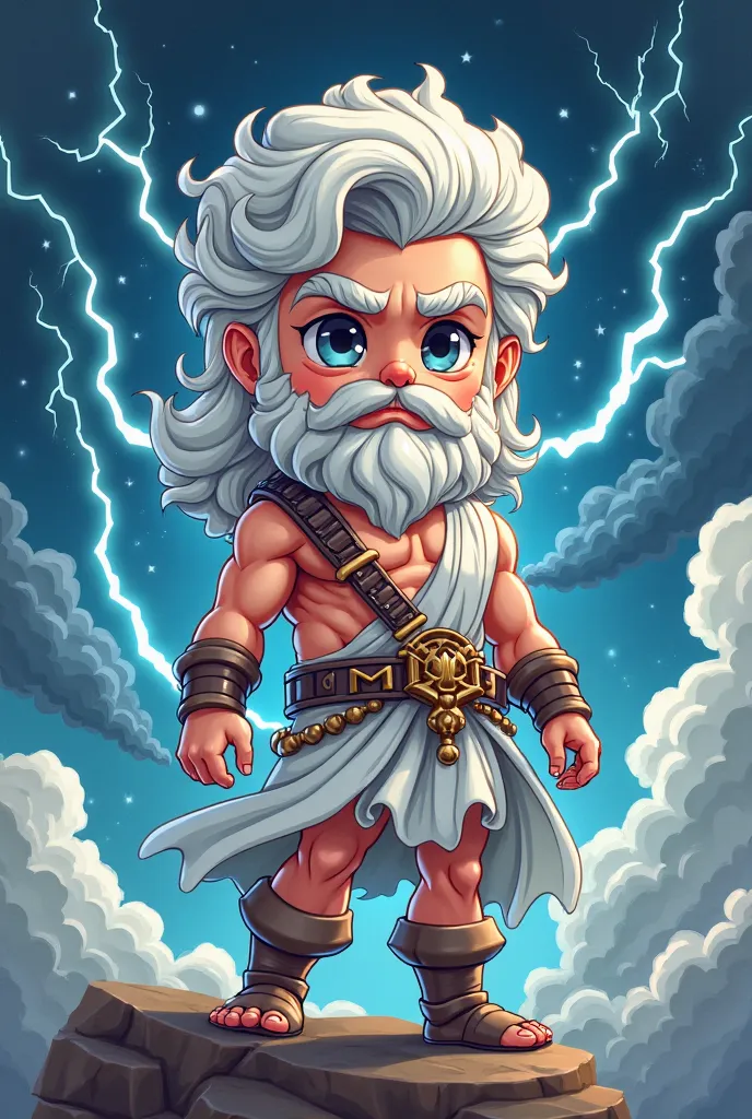 Chibi style Zeus square avatar,  authority , Strong, with thunder and sky, night.
