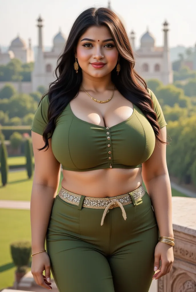   swastika mukharjee Indian beautiful woman curvy plus size hour glass bulky huge figure woman, closeup camera view, big huge m-cup breast, wearing deferent colors  Jumpsuit With Belt For Vacation , covered Bust , elegant standing position, eye contact vie...