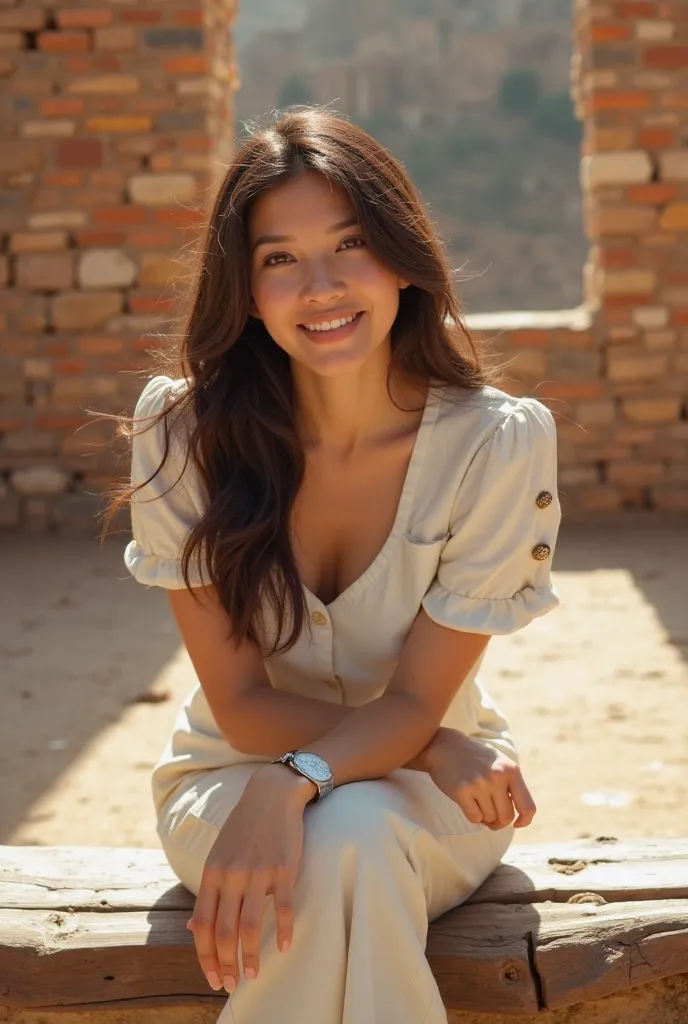 
โมเดล Flux : MagMix FLUX Chill
Lora           : Thai - Minggomut Kongsawas
Prompt :
A young woman with long, wavy dark brown hair sits on a wooden bench in an ancient historical site during daytime. She wears a white, semi-formal blouse with decorative bu...